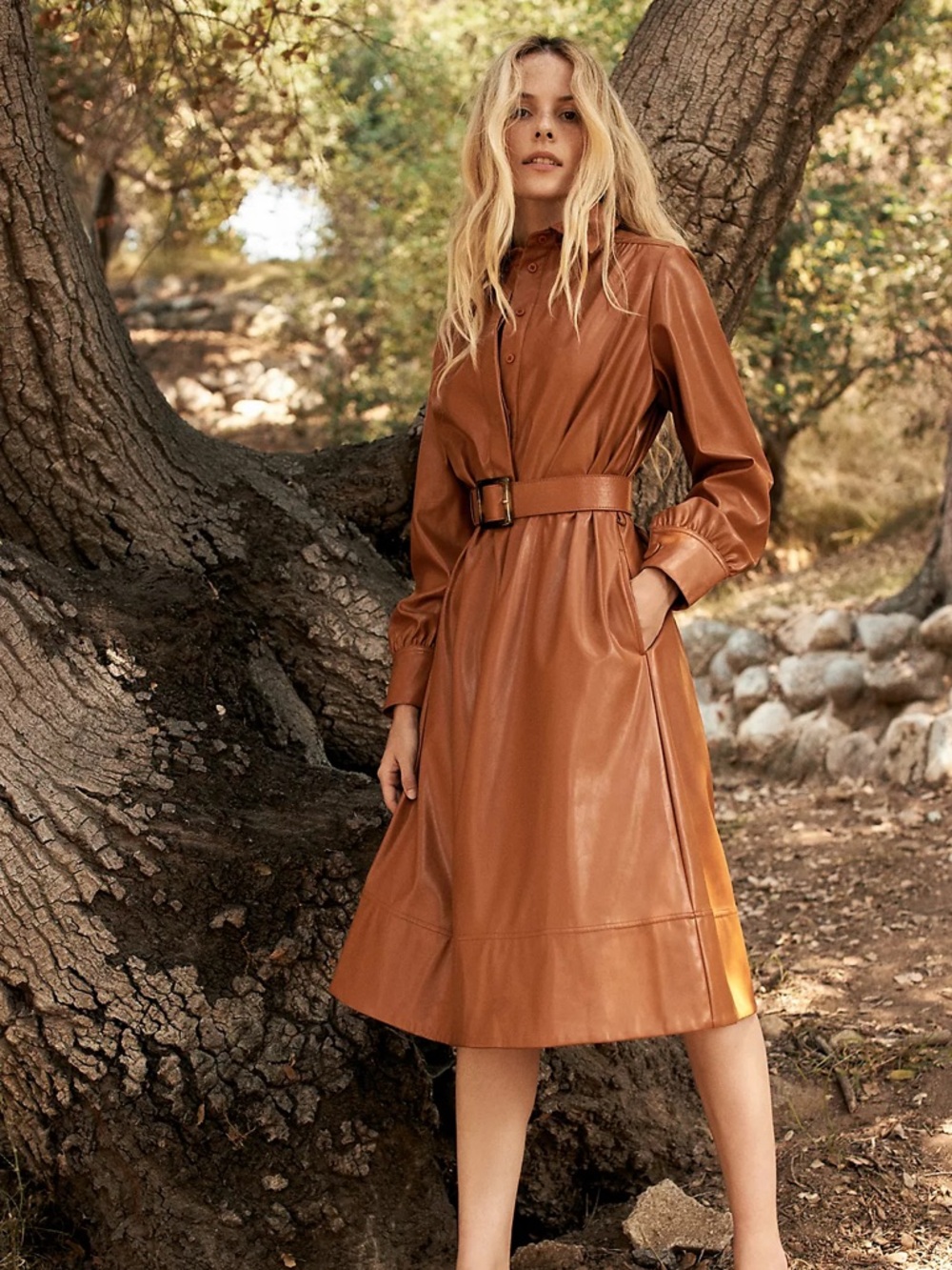 Anthropologie MareMare Ripley Trench Midi Dress Small Petite NWT Golden Tan